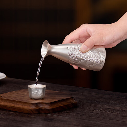 Silver Age New Product Pure Silver 999 Orchid Wine Flask Decanter Household Wine Set Sake Cup Pure Silver Wine Divider Flask 150g + Certificate