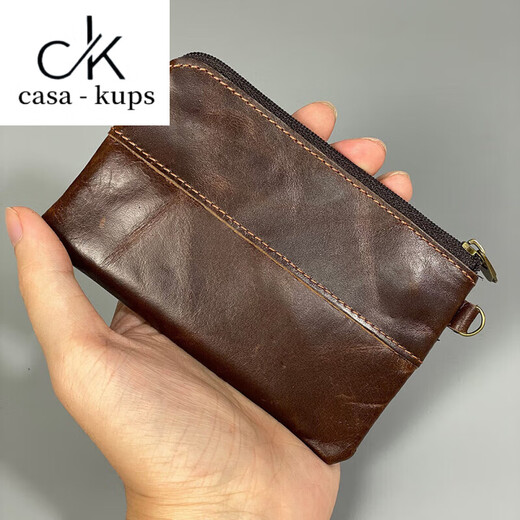 Casa-kupsCK Echtleder-Geldbörse mit Reißverschluss, Herren-Kartentasche, Retro-Tasche aus echtem Leder, ultradünn, kleine Geldbörse, Kartentasche, Münztasche Mini