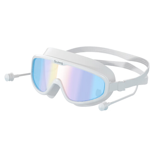 Silky large-frame swimming goggles for women, waterproof, anti-fog, high-definition, unisex, myopia, professional diving and swimming essential glasses for adults - Glacier White (0-600 optional) gift box 500