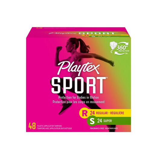 Playtex Sports Tampon Mixed Pack 48 Plugs/Box Regular 24 Plugs + 24 Plugs for Large Flow Long Catheter Sanitary Napkin