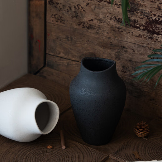 OIMG感陶瓷花瓶白色中古侘寂风复古客厅插花水培冬青雪柳餐桌摆件 3897侘寂【白色】