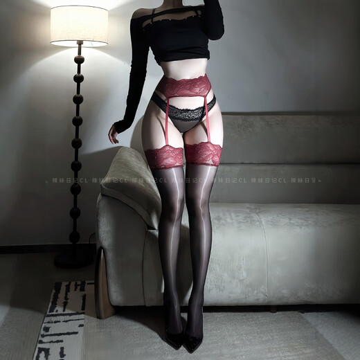 Hot Girl Diary CL Hibiscus Purple Aurora Suspender All-in-One Oily Stockings Lace Stockings Sexy Black Silk Hibiscus 8D Garter Stockings White One Size 150-175cm 120Jin Jin is equal to 0.5kg within