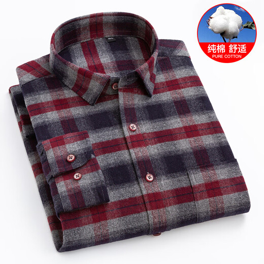 Hengyuanxiang Frühlings- und Herbst-Full-Baumwoll-Pelzplaid-Langarm-Hemd Herren und Fett plus großer Größe mittlerer und älterer Baumwolle lose Casual Shirt PL-666 S 3890-110jin [Jin gleich 0,5 kg]