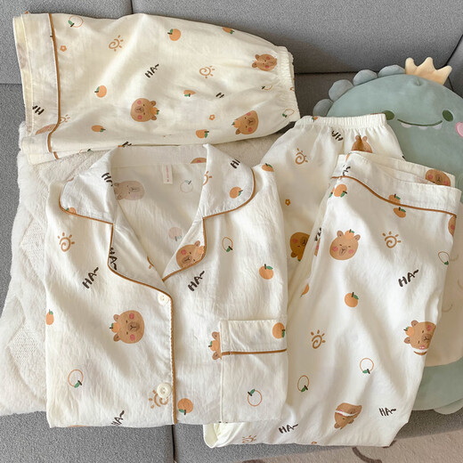 京濮飞蜡笔小新夏季女款薄款棉短袖长裤家居服三件套 云朵棉-9905#黑爱心三件套 M 【建议75-100斤】