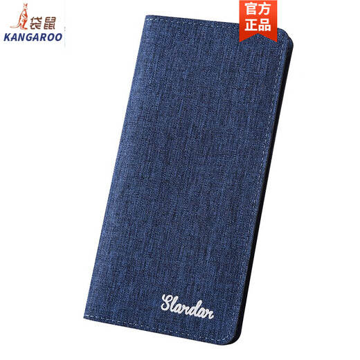 Kangaroo canvas wallet men's long ultra-thin Japanese folding student simple retro cloth niche men's trendy brand net wallet blue Kangaroo canvas wallet men's long ultra-thin Japanese folding student simple retro cloth niche men's trendy brand net wallet blue