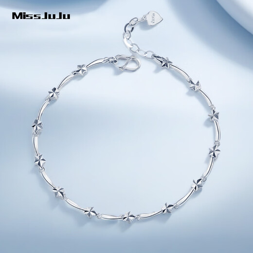 Miss JuJu pt950 platinum star bracelet for women, fashionable platinum star shining bracelet for wife, weight 6.2-6.4 grams, length 16+2cm