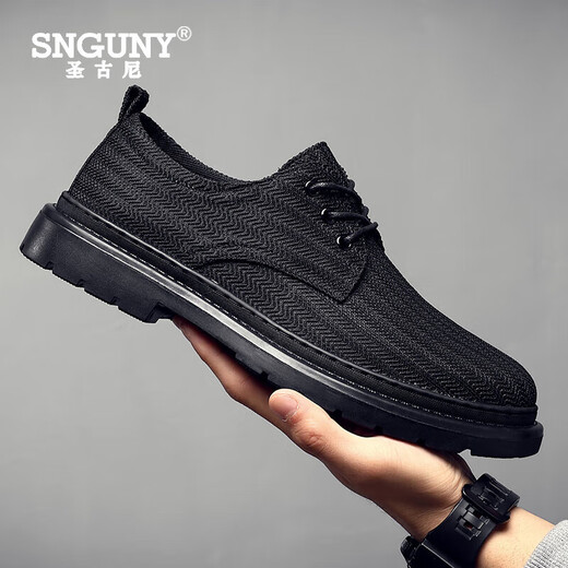 Snguny High-end Light Luxury Brand Casual Shoes Men 2025 Летние новые туфли Canvas Men Hooly Dolow Leather Shoes Men Men Black 42 (260 мм)