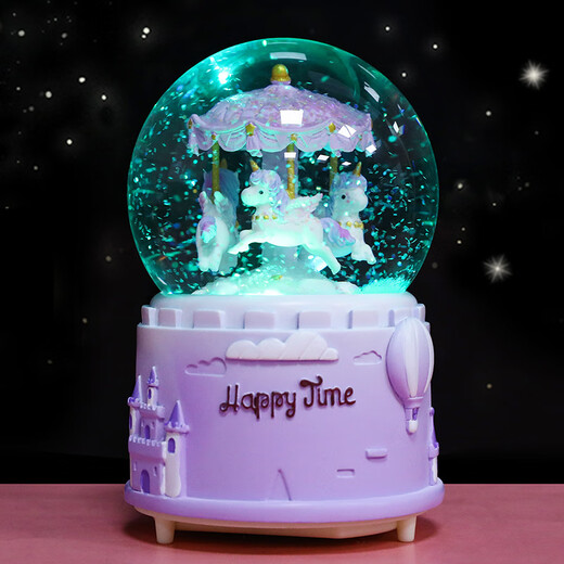 Mädchen Herz Karussell Kinderkristall Ball Music Box Music Box Night Lamp Desktop kleine Ornamente Schüler Geschenk Mini Pink A wie gezeigt