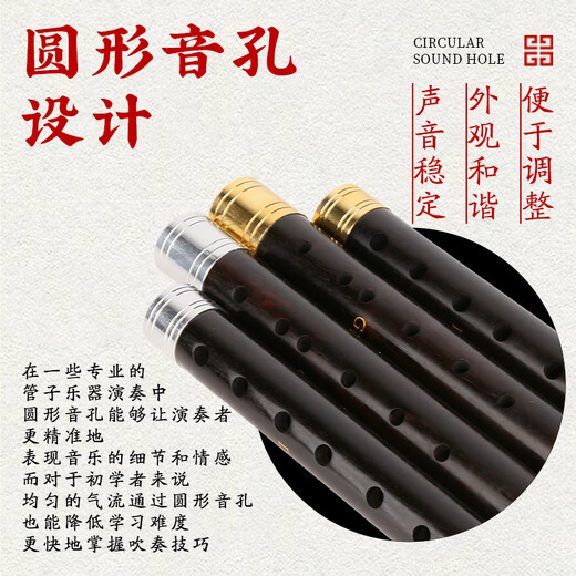 Hongyi Fengming (Hongyifengming) Ebony Pipe Gold-Planated Hoop Musical Instrument Tränengasrohr für Anfänger, die runde Lochrohrfarbe goldener Hoop B-Flat +8 spielen