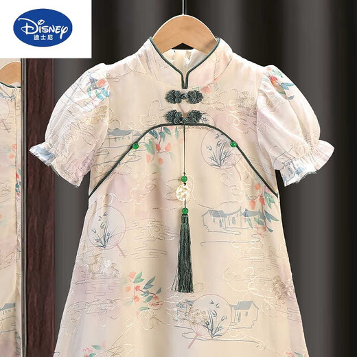 
Disney girls' dress summer Hanfu cheongsam skirt children's summer princess skirt retro Chinese style Tang suit baby skirt YBC-6629 fan cheongsam skirt-apricot color 90 size recommended height cm