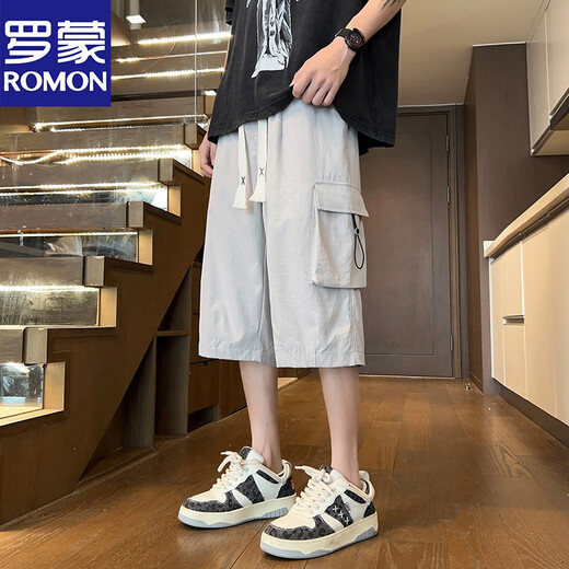 罗蒙（ROMON）军绿色工装短裤男夏季冰丝凉感七分裤子男潮牌宽松休闲哈伦运动裤 679军绿 XL 约140-160斤可穿