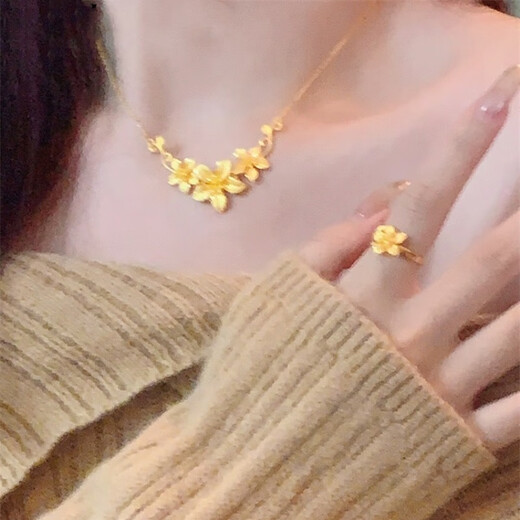 MHFDO Sanshenghua Necklace Temperament Gold-plated Three-dimensional Flower Pendant Women's Clavicle Gardenia Necklace