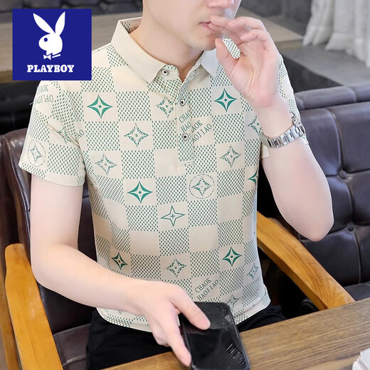 花花公子（PLAYBOY）休闲百搭翻领POLO衫潮流字母印花男士短袖T恤2025夏季新款上衣服 F9226白色 【品质保证】 M (约90-105斤可穿)