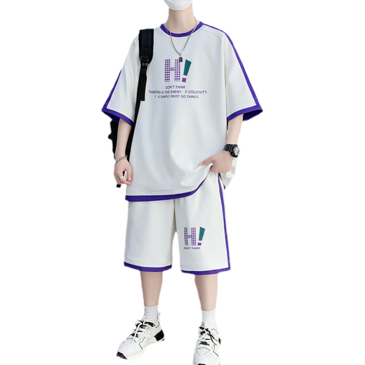 Chengjie Teenager neuer Sommersportanzug 12-15-jährige Jungen kurzärmelige T-Shirts für Studenten mit großen Kinder-Eis-Seiden-Shorts 9928 Beige-Anzug m ca.