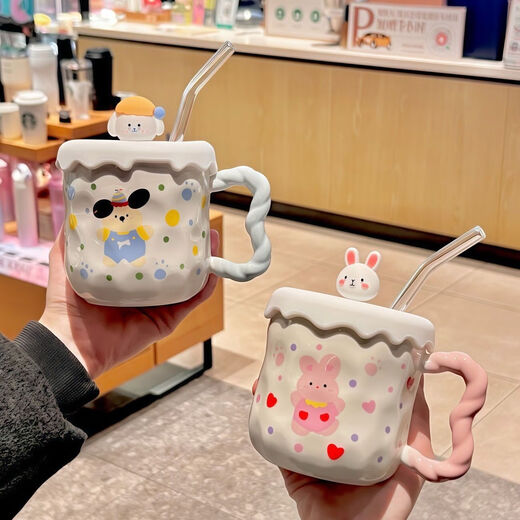 Puppy Mug Ceramic Couple Water Cup Birthday Gift Cup Good-Looking Girls Companion Gift Puppy Mug Complete Set Gift Box 1 400ml