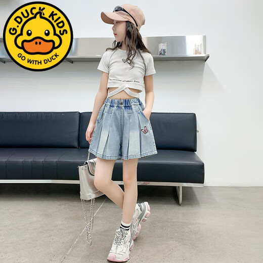 Gduck Kids Little Yellow Duck Girls Denim Shorts Summer New Style mit mittlerem Stil mit mittlerem Stil.