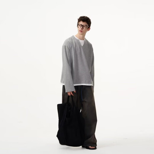 Ziweiqi collar long-sleeved shirt men's spring and autumn waffle base sweatshirt Henry shirt black 3XL 200-250Jin Jin equals 0.5 kg