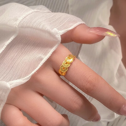 BJYL gold five emperors money ring women niche ins broken ice index finger ring live mouth tail ring birthday gift for girlfriend broken gold five coin ring