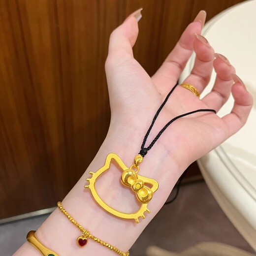 Shien hellokitty gold pendant 3D hard gold pure gold 999 hollow Kitty cat butterfly necklace as a gift for your girlfriend hollow kitty large single pendant 6g