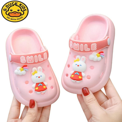 G.Duckkids2024 Sommer Neuer Soft Sohle Stomp Feel Hole-Schuhe für Jungen, Mädchen und Kinder, die verdickte nicht rutschfeste Sandalen für zwei tragen Rosa H Rabbit Cloud 32 /33 Innere Länge 20cm8-9h