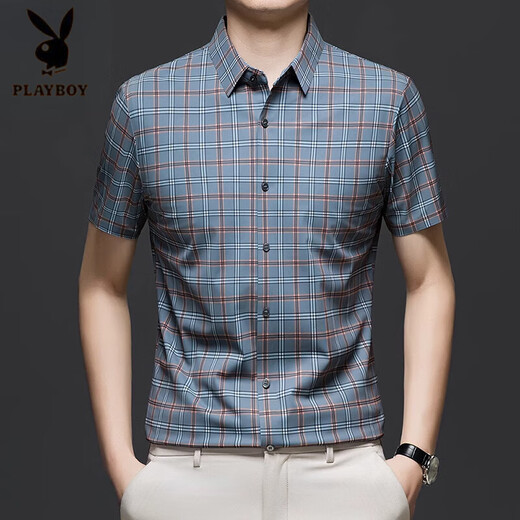 
Playboy (PLAYBOY) ice silk short-sleeved shirt for men middle-aged and young men's thin summer plaid versatile breathable half-sleeved shirt for men XD/6629 red short-sleeved shirt L 175 [Suggested 135-150Jin [Jin equals 0.5 kg]]
