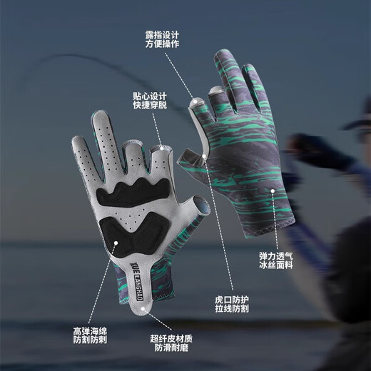 Men's fishing gloves, sun protection, three-fingered fingerless lures, breathable, non-slip, takeaway, cycling, climbing platform, fishing and cycling, black, thickened, soft padded L