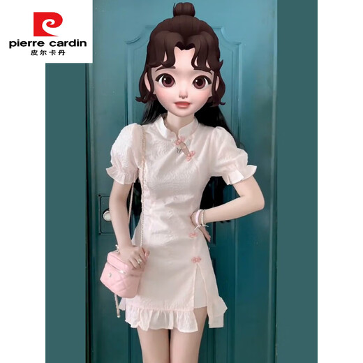 皮尔卡丹（pierre cardin）旗袍改良国风小个子粉色少女年轻款夏季2025新中式日常短款连衣裙 838 M