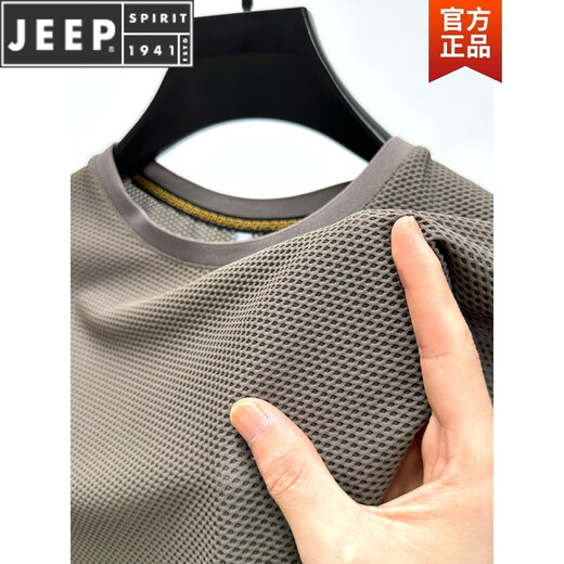 JEEP SPIRIT ice silk mesh t-shirt men's short-sleeved round neck summer ice-sensing breathable sweat-absorbing quick-drying exercise body shirt top D6188 black 3XL