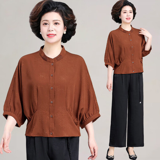 Suisse de printemps mère de Ziweiqi 70% à manches lâches Top 2025 Nouvelle chemise de tempérament de costume d'été pour femmes d'âge moyen et âgé de l'âge moyen 6627 Orange Single Top 2xl [suggéré 105-120jin [Jin est égal à environ 0,5 kg]]]