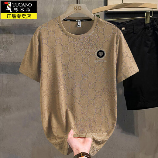Camiseta de color de color pájaro carpintero de pájaro carpintero de hilo de lujo camiseta de color sólido de color sólido para hombres europeo nuevo estilo casual de cuello redondo frío