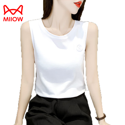 Catman (MiiOW) suspender vest for women in summer new Korean style embroidered white large size loose versatile sleeveless bottoming T-shirt for women white + white [two-piece] M