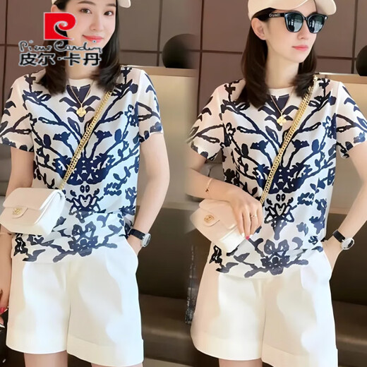 皮尔卡丹（pierre cardin）网红运动套装女2025夏季新款时髦洋气炸街减龄短袖短裤休闲两件套 图片色短袖679 S
