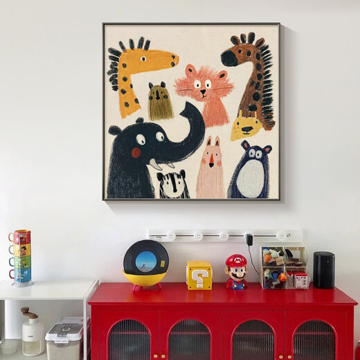 SHANSHUIYAN Cartoon Animals Children's Nordic Decorative Painting Cute and Warm Living Room Sofa Background Bedroom Bedside Square Hanging Painting Cute Animal A 40*40cm Aluminum Alloy Frame + Oil Canvas