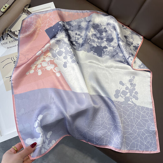 
Story Life Spring and Autumn Korean style thin style splicing tie-dye floral geometric silk mulberry silk scarf 53 small square scarf workplace women 14107-Coffee color 53*53cm