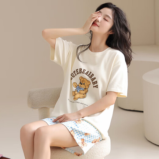 [纯棉]睡衣女夏季套头短袖短裤休闲款家居服套装可外穿女cker CKE-W6172A XL