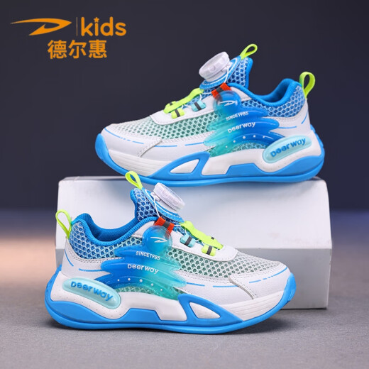 
Delhui Children's Sports Shoes 2025 Summer Single Net Breathable Rotary Buckle Children's Shoes for Boys and Girls Light Running Shoes for Children's Shoes Sky Blue 9929 [Summer Single Net] Size 33 [Shoe Length 21.0cm]