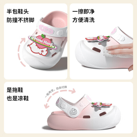 babycrayon 2025 Nouveau gradient pêche lapin pantoufles pour enfants pour filles chaussures de trou d'été petit et de taille moyenne sandales de sac pour enfants