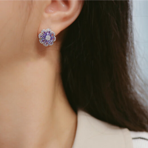 Puli S925 sterling silver earrings, high-end and elegant natural tanzanite sterling silver purple flower ear piercing earrings 138