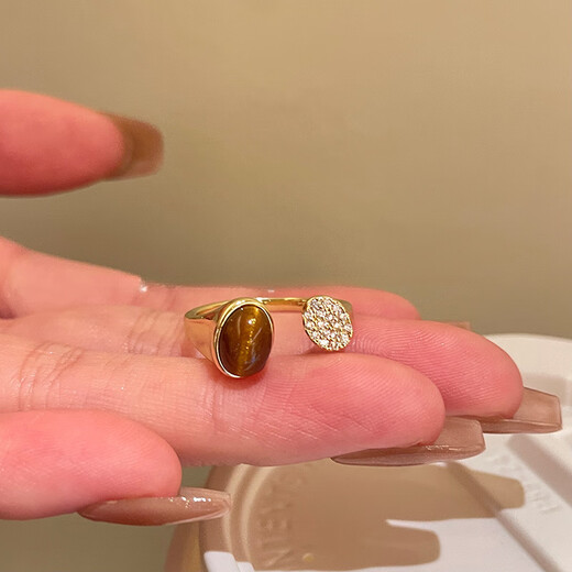Buck Lemelard Zirconia Tiger Eye Open Ring Women's Niche Versatile Design Index Finger Ring Fashionable and High-end Hand Accessories Ring - Gold - Style 1