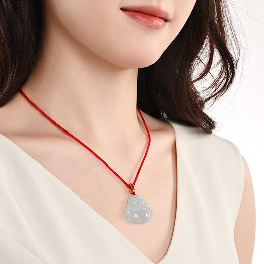 Phoenix Jewelry Ice Waxy Jade Jade Buddha Pendant Women's Model Le Fu Gong Natural Jade Pendant Necklace Birthday Gift
