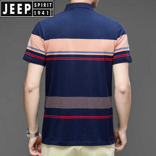 
JEEP SPIRIT2025 summer new pure cotton embroidered short-sleeved men's t-shirt striped casual lapel large size POLO shirt men 3523 dark green M 170/48