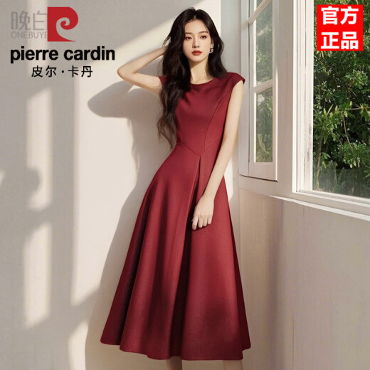 皮尔卡丹2025年春季新款洋气高级感气质礼服裙子法式收腰无袖连衣裙女 黑色 M