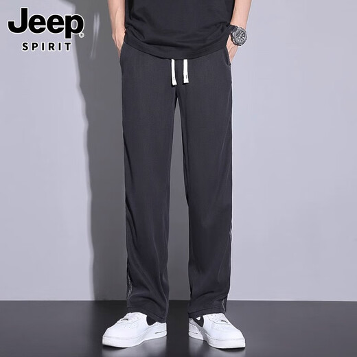 JEEP SPIRIT Повседневные брюки Мужские летние прямые брюки из тонкого ледяного шелка Мужские спортивные брюки Мужские длинные брюки Мужские 1048 Черный M Рекомендуется 90-115 Джин Джин равен 0,5 кг