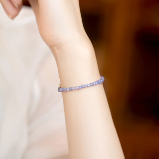 Feiyu extremely fine 3mm round bead natural tanzanite bracelet for women small gem transfer bead crystal bracelet retro style gift faceted style - suitable for wrist circumference 14cm