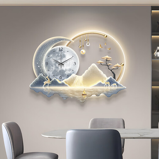 Yujianer Modern Light Luxury Restaurant Dekoration Malerei Atmosphärische Landschaft Wohnzimmer Uhr Hängende Malerei High-End-Esszimmer Hintergrund Wandmalerei Leuchtt