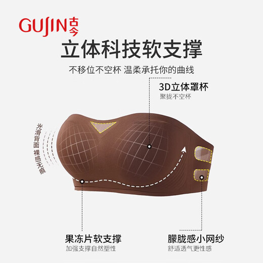 古今（GUJIN）无肩带防滑透气抹胸内衣女薄款小胸聚拢无痕隐形美背一体式文胸