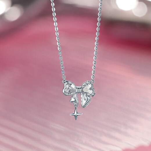 Saturday Fortune (ZLF) S925 silver bow necklace for women, smart, fashionable and versatile pendant as a birthday gift for girlfriend, pendant chain length 40+5cm