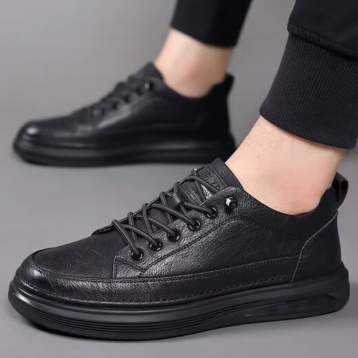 YRC Yierkang Herrenschuhe 2025 Frühlings- und Herbst -neue trendige Sportschuhe für Männer weicher alleiniger Lederschuhe Vielseitige Freizeitschuhe 6623 Schwarz (vier Jahreszeiten) 38