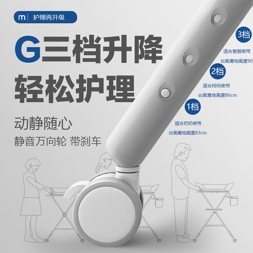 Honeyseed Baby Changing Table Nursing Table Portable Multi-Function Foldable Bath Baby Bed White Fawn-Castle Gray-Lift Type (Storage Basket+