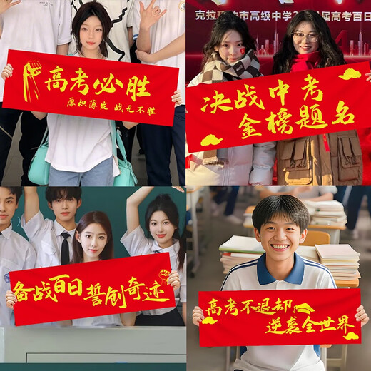 伊梦中高考必胜加油励志班级教室氛围装饰装扮布置用品定制手持横条幅 B手持条幅7024-中高考-款8